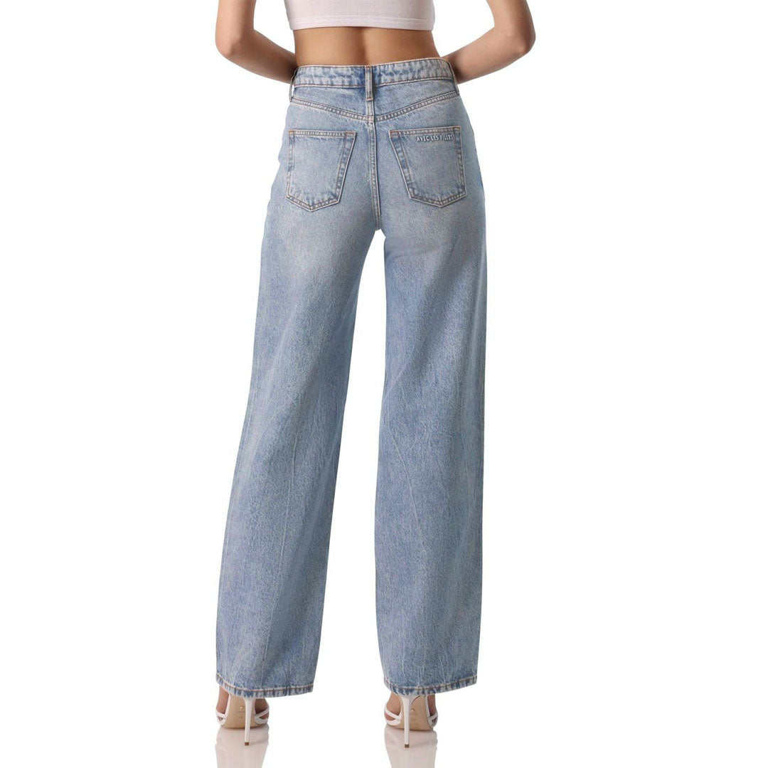 avec wide leg high rise ripped light blue waist adjustable jeans for women