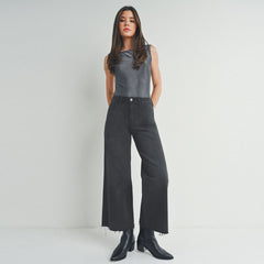 FF extra wide leg high rise stretchable faded black jeans for women