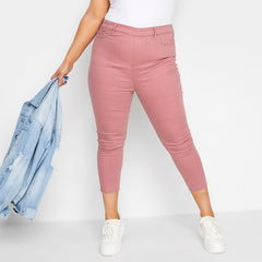 grace skinny fit stretchable pull-on rose pink short length/capri jegging jeans for women