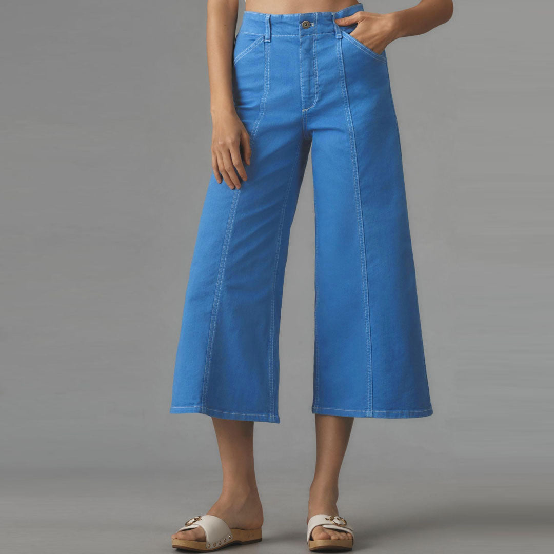 meve wide leg Crop Clean-Seamed royal blue jeans for women