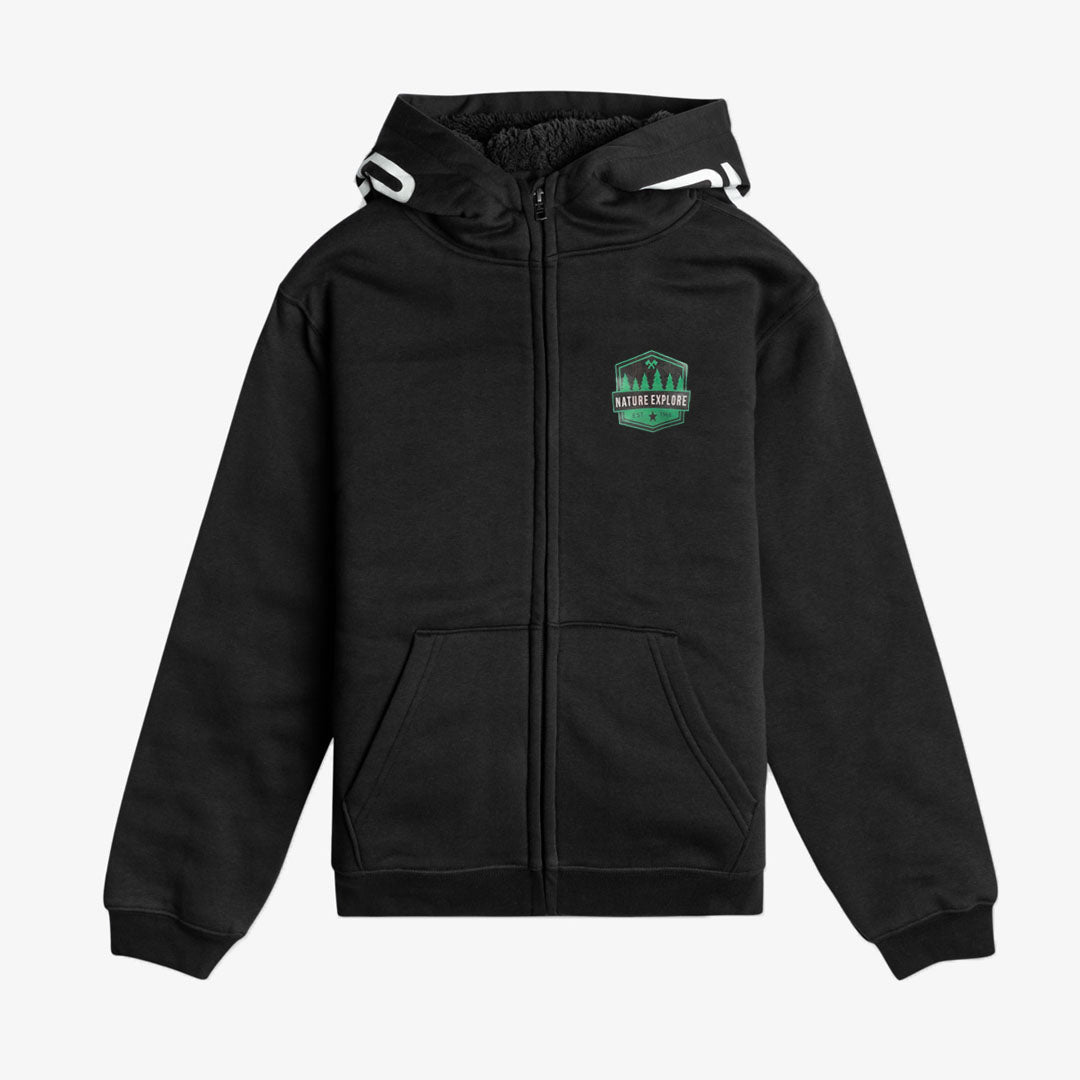 quck slvr wave sherpa black zipper hoodies for girls