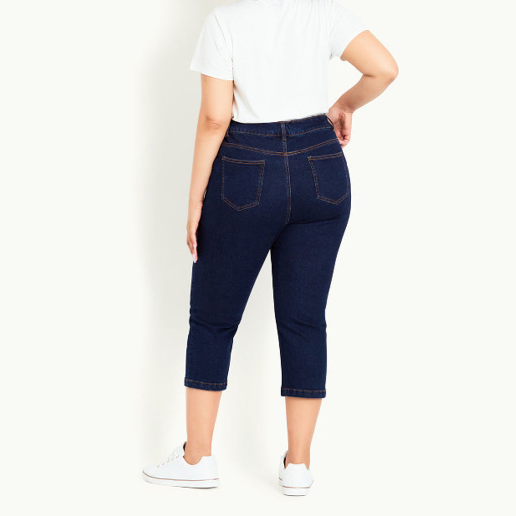 evns slim straight stretchable solid dark blue short length/capri jeans