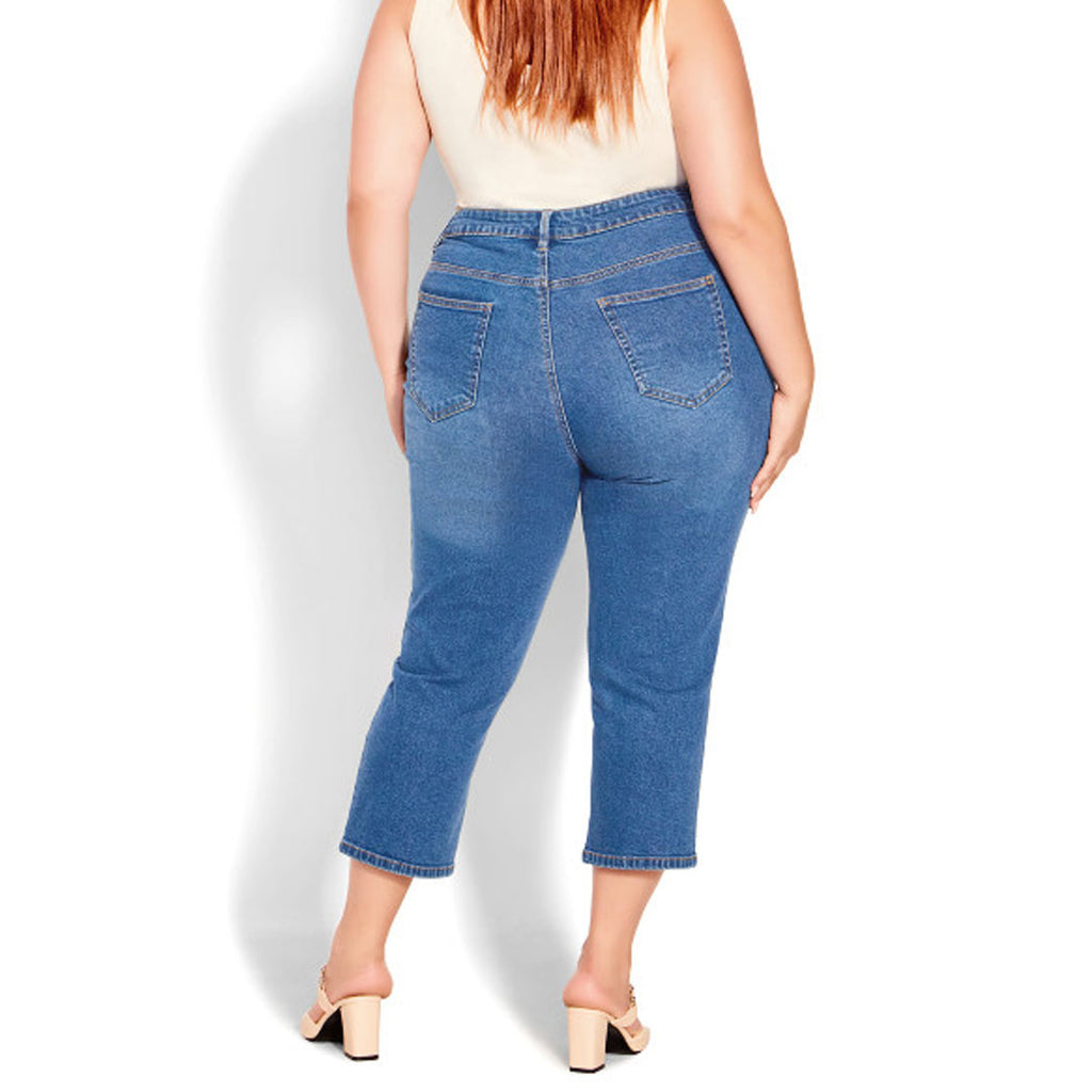 evns slim straight stretchable mid blue short length/capri jeans