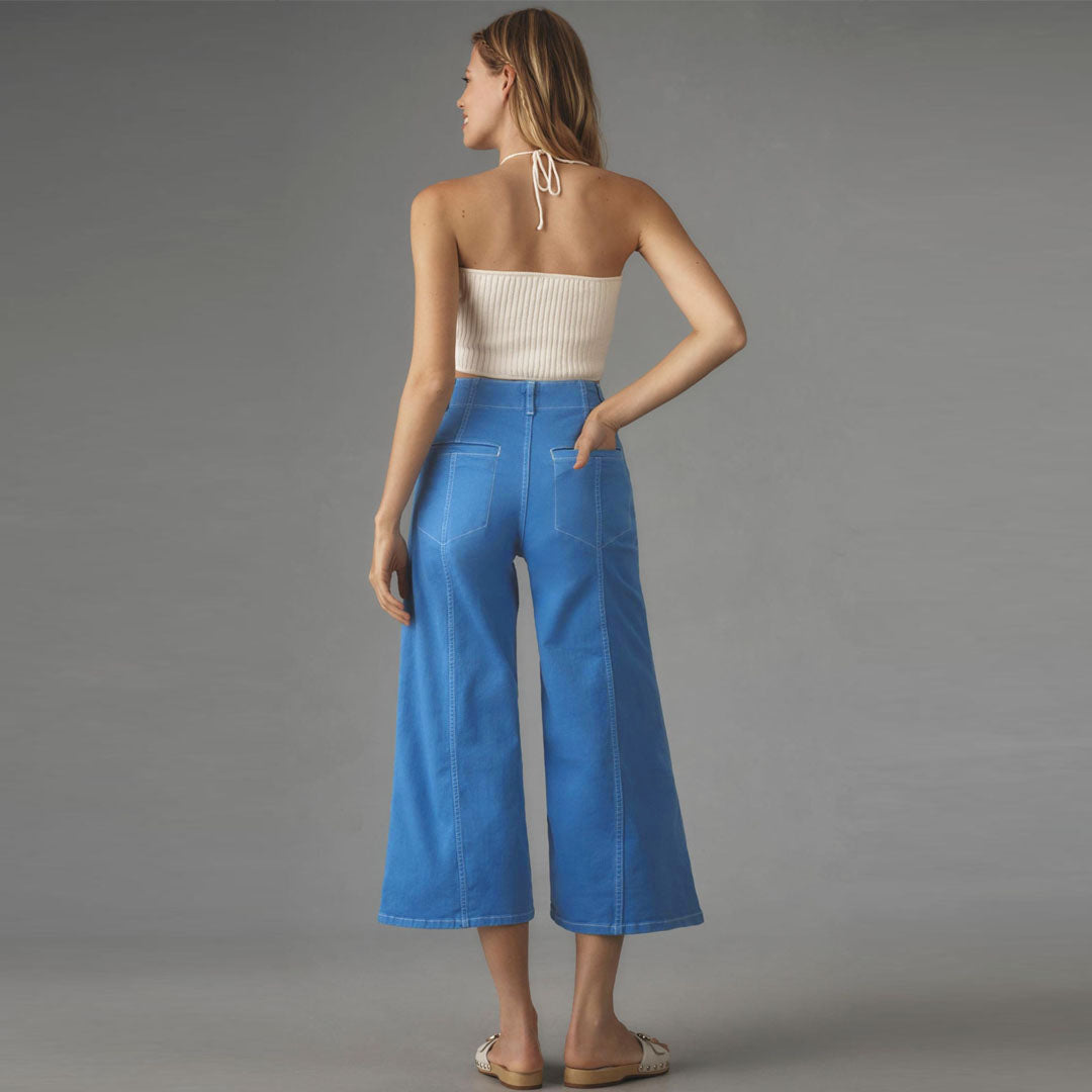 meve wide leg Crop Clean-Seamed royal blue jeans for women