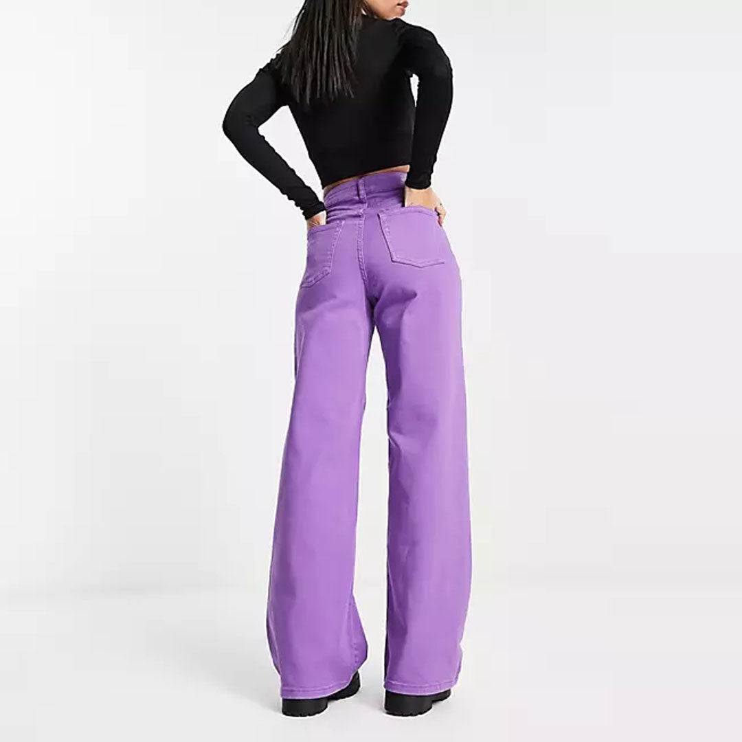 on-ly wide leg high rise stretchable purple jeans for women