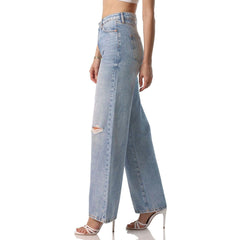 avec wide leg high rise ripped light blue waist adjustable jeans for women