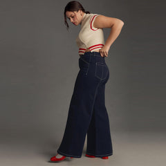 meve wide leg Crop Clean-Seamed navy blue jeans for women