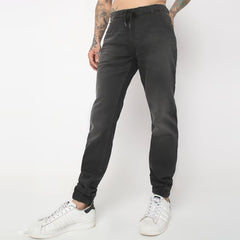 crop denim slim fit faded black jogger pant for men