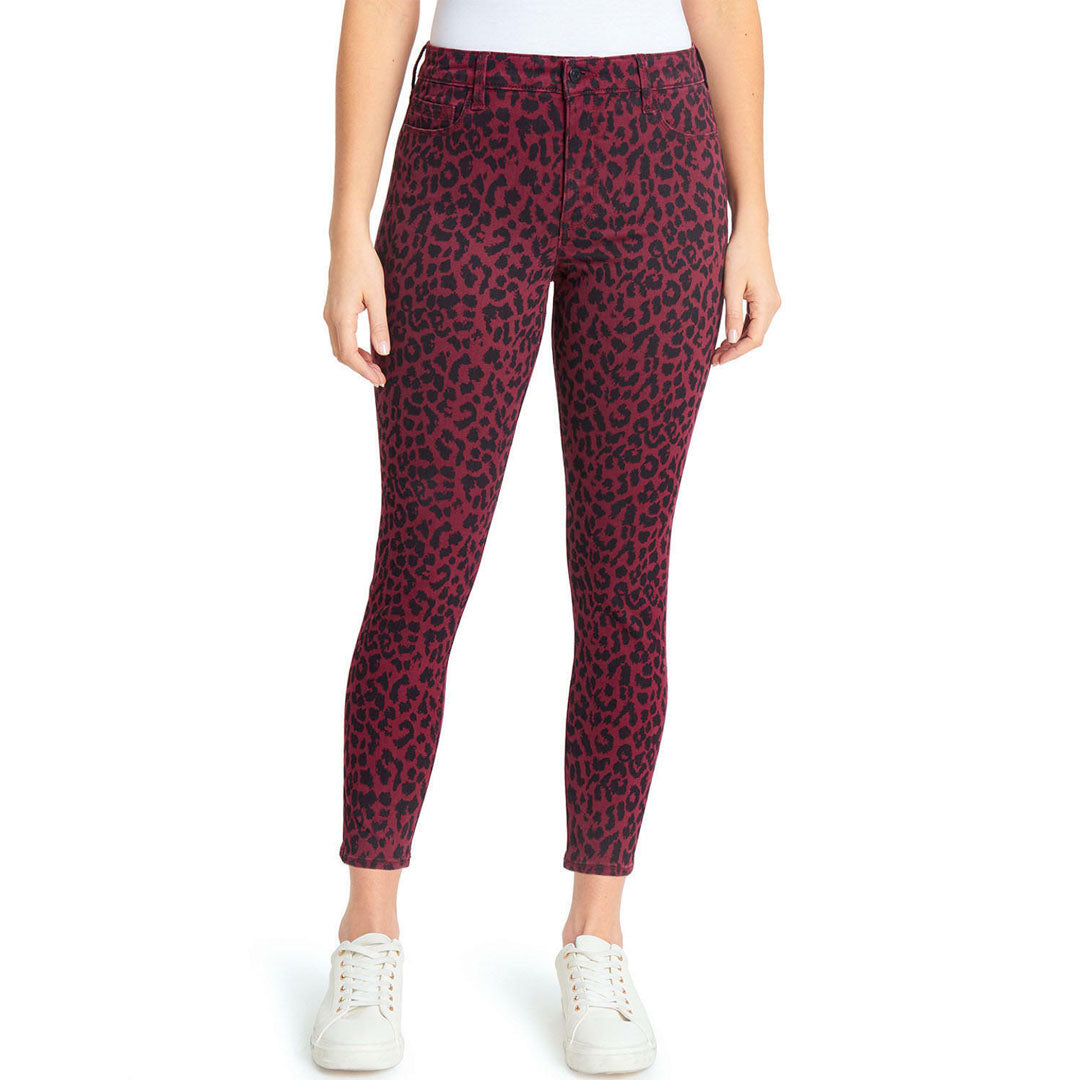 santury skinny fit stretchable red leopards print ankle length jeans