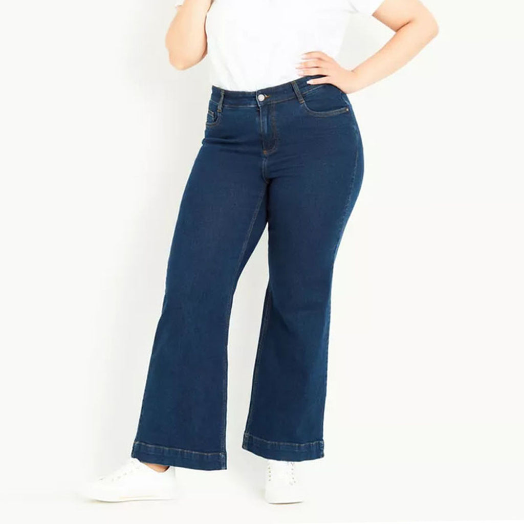 evns bootcut stretchable dark blue bottom slit jeans for women