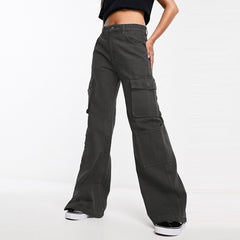 mgo wide leg charcoal 7 pockets cargo jeans for women