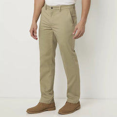 st jhn classic straight fit khaki cotton pant for men