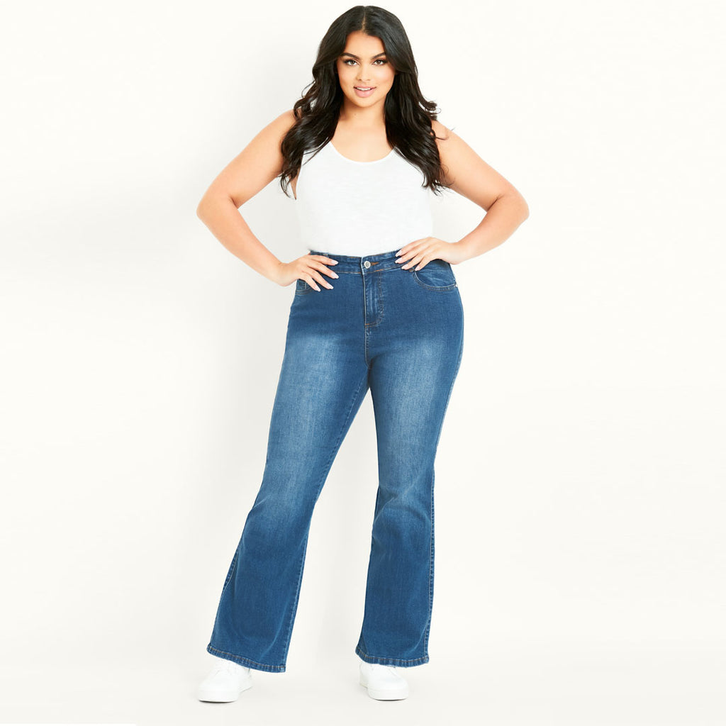 evns bootcut stretchable mid blue jeans for women