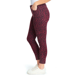 santury skinny fit stretchable red leopards print ankle length jeans