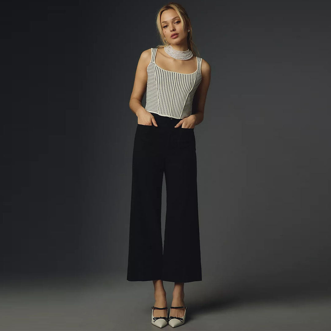 bgtele high rise culottes black cotton jeans