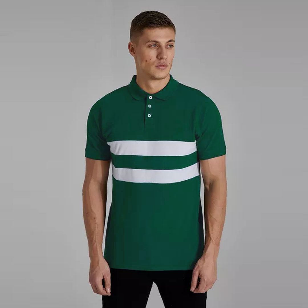 boho plus size green with white stripe mens polo