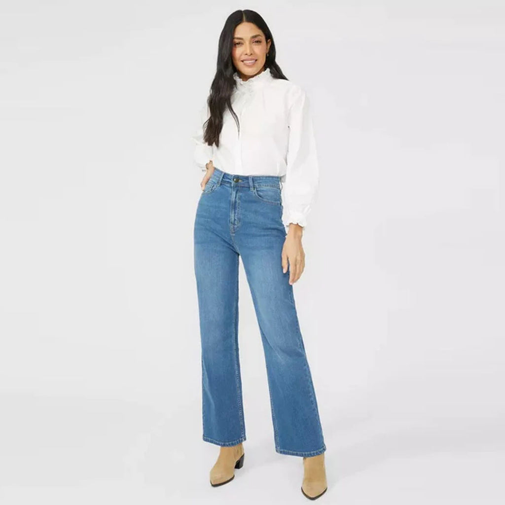 mantry high rise sky blue bootcut jeans for women