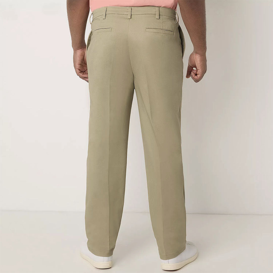 st jhn classic straight fit khaki pleated cotton pant for men