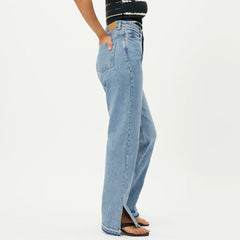 wekday straight fit light blue split bottom ladies jeans