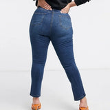 yurs mom fit stretchable mid blue ripped jeans for women