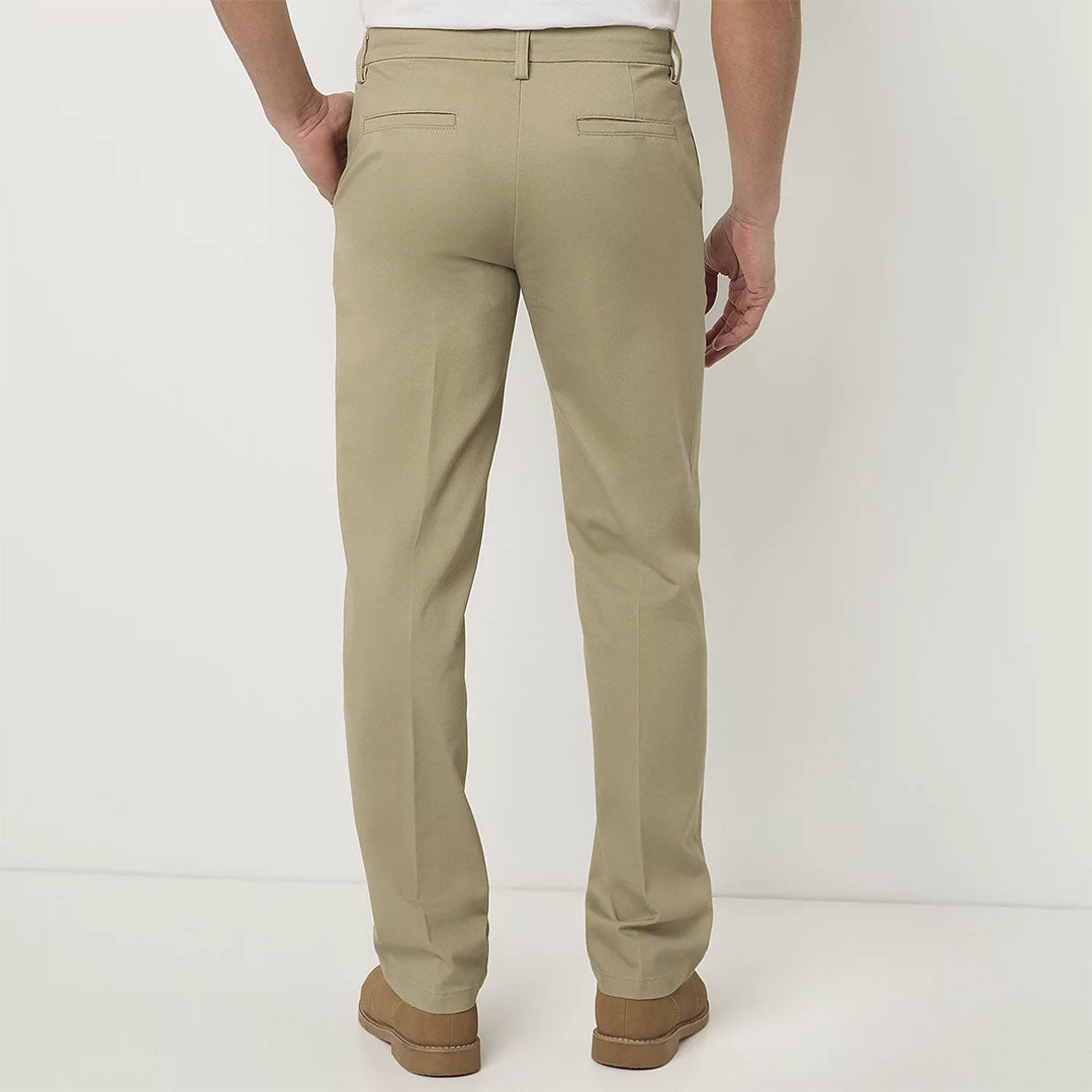 st jhn classic straight fit khaki cotton pant for men