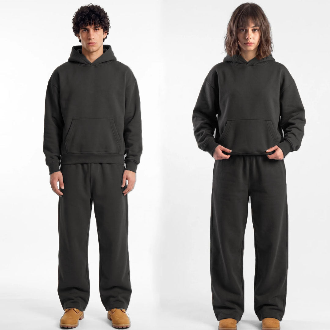 ZR drop shoulder / baggy unisex cotton dark grey tracksuit for winter