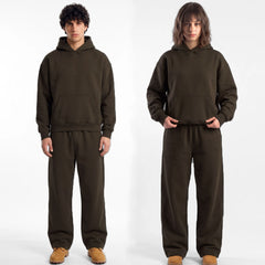 ZR drop shoulder / baggy unisex cotton fleece chocolate brown tracksuit for winter