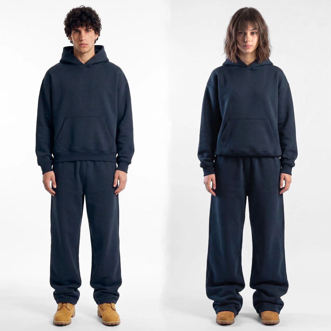 ZR drop shoulder / baggy unisex cotton blue tracksuit for winter