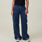 mgo wide leg dark blue 7 pockets cargo jeans for women