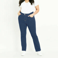 evns straight fit stretchable dark blue jeans for women