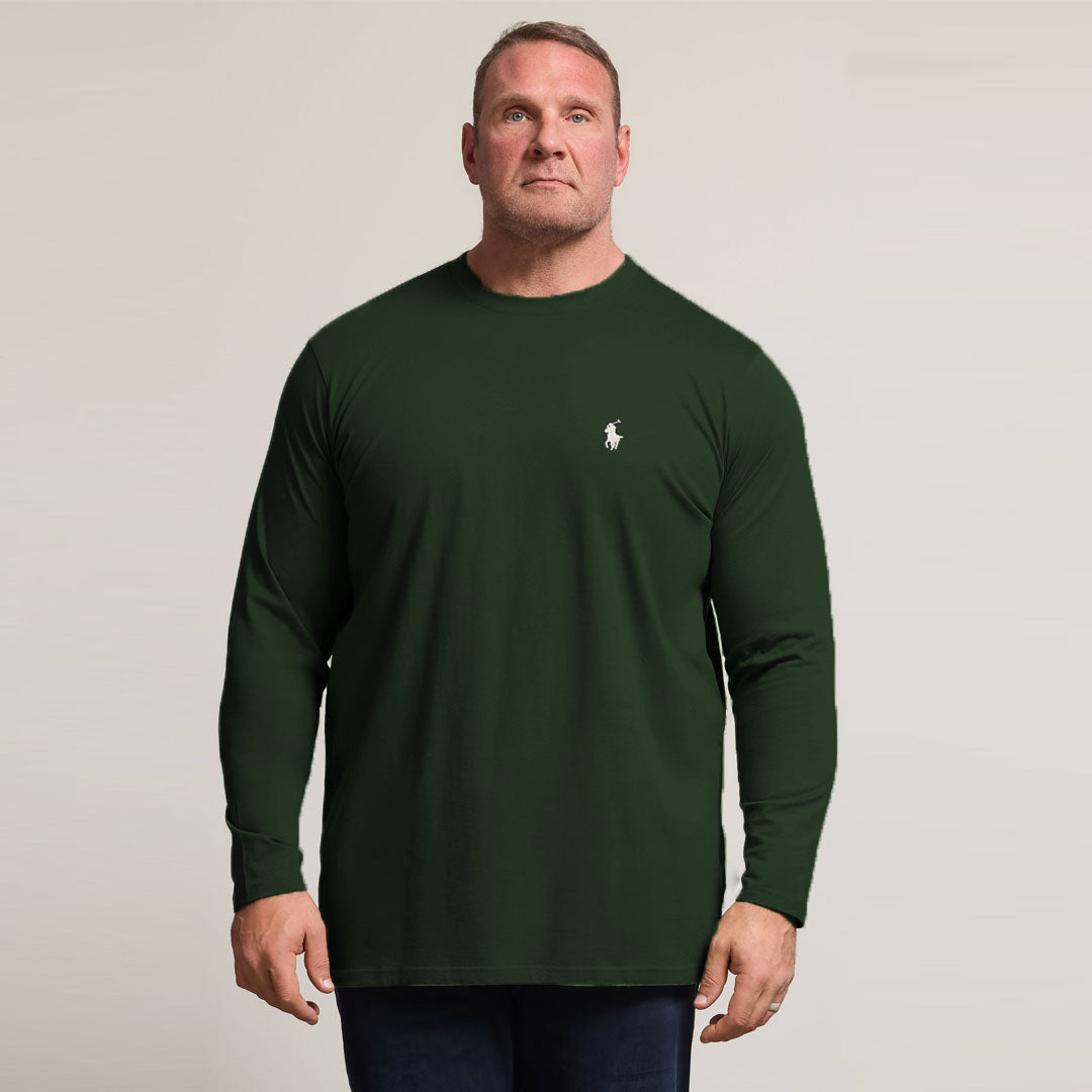 polo crew neck dark green full sleeve tee shirt for men