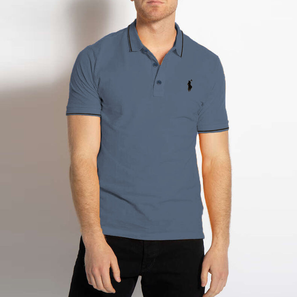 polo rplh regular fit embroidered greyish blue polo for men