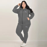 pma plus size grey polyester fleece track suit for women