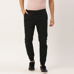 crop denim slim fit black jogger pant for men