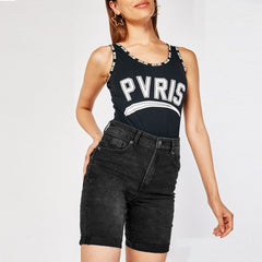 lzar slim fit stretchable high rise faded black denim short for women