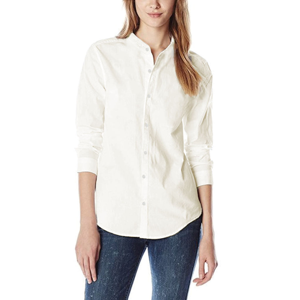 lvs women off white ban collar full sleeve cotton casual shirt
