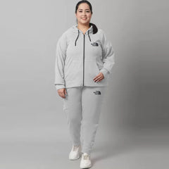 nrth face plus size women light grey cotton fleece track suit for winter