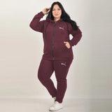 pma plus size maroon polyester fleece track suit for women