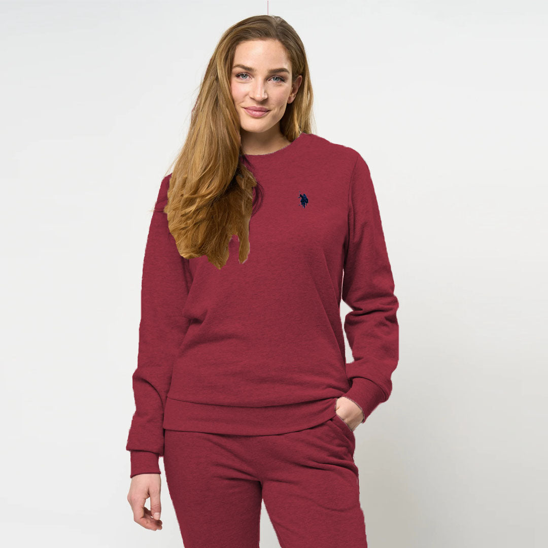 polo asn women crew neck maroon shirt for winter