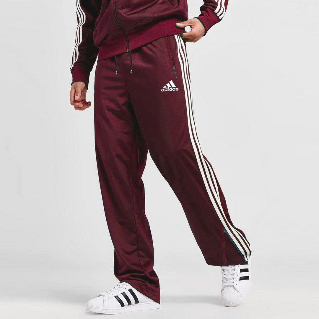 addi straight/loose bottom maroon side stripe with ankle zip trouser for men