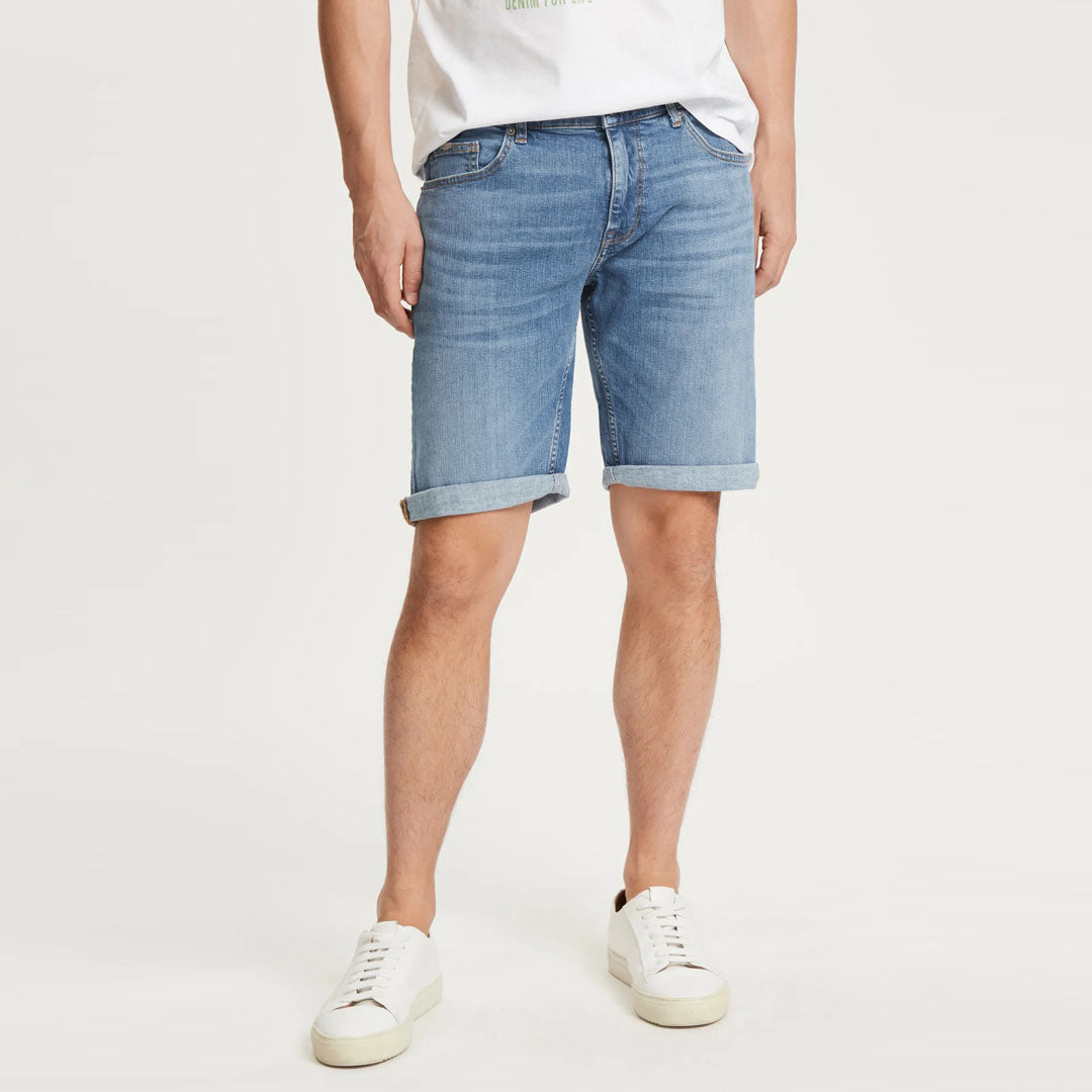 grnt slim fit stretchable light blue denim short for men