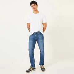 mangun slim fit stretchable mid blue jeans for men