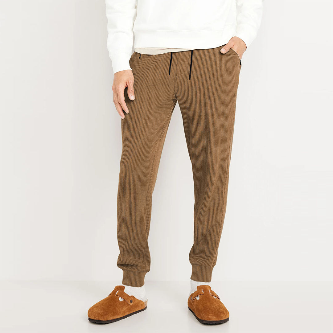 P&B slim fit chocolate brown waffle trouser for Men