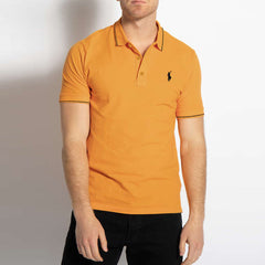 polo rplh regular fit embroidered mustard polo for men