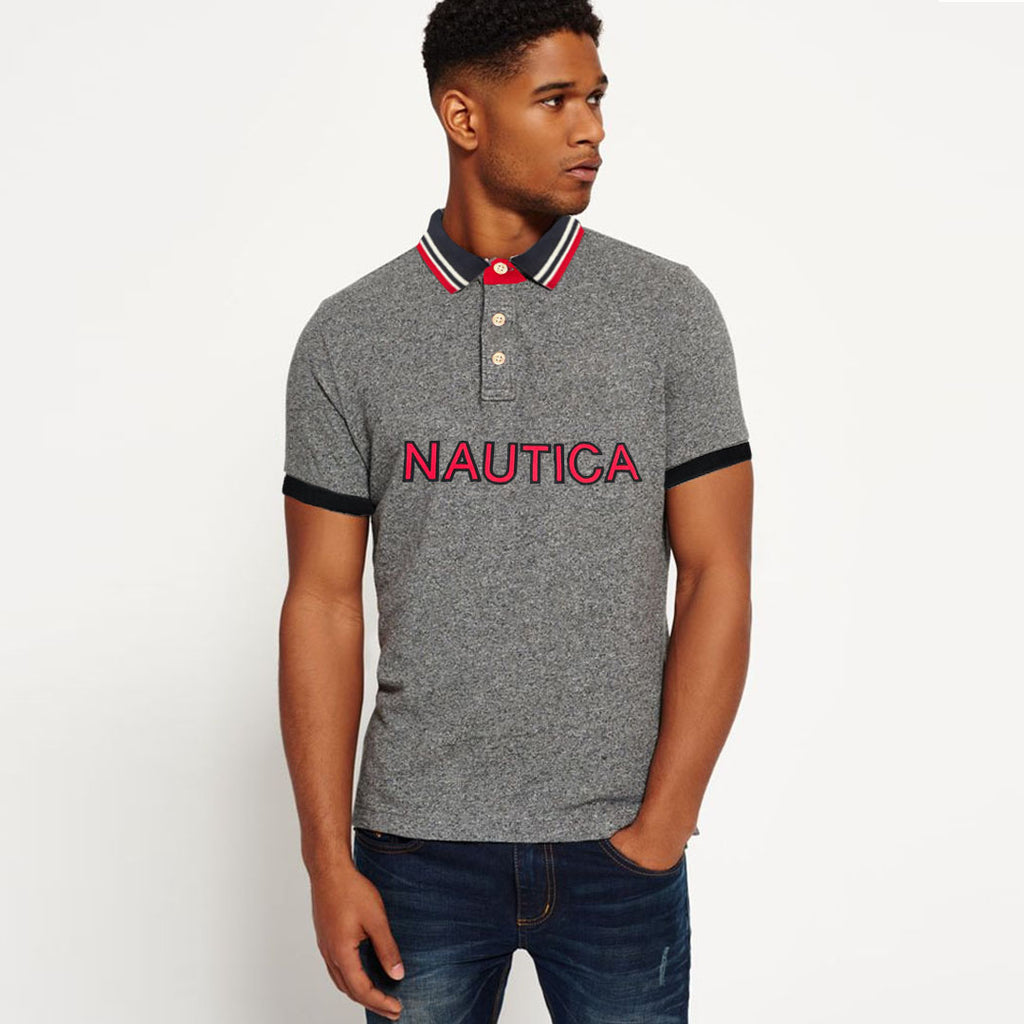nutica grey with red logo imported mens polo shirt