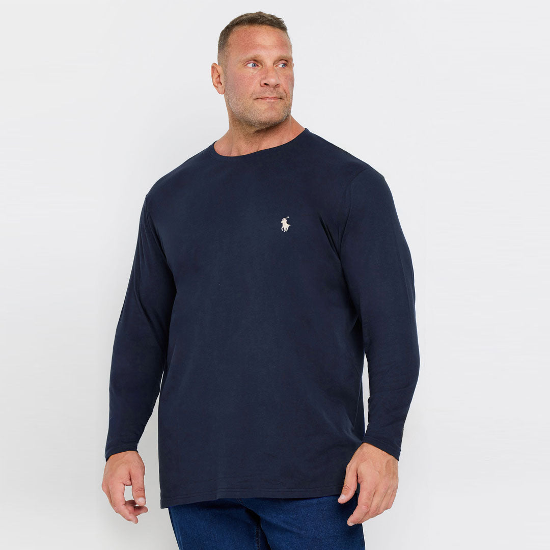 polo crew neck navy blue full sleeve tee shirt for men