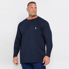 polo crew neck navy blue full sleeve tee shirt for men