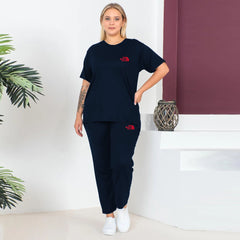 nrt face plus size navy blue summer track suit for women