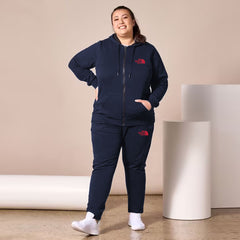 nrth face plus size women navy blue cotton fleece track suit for winter