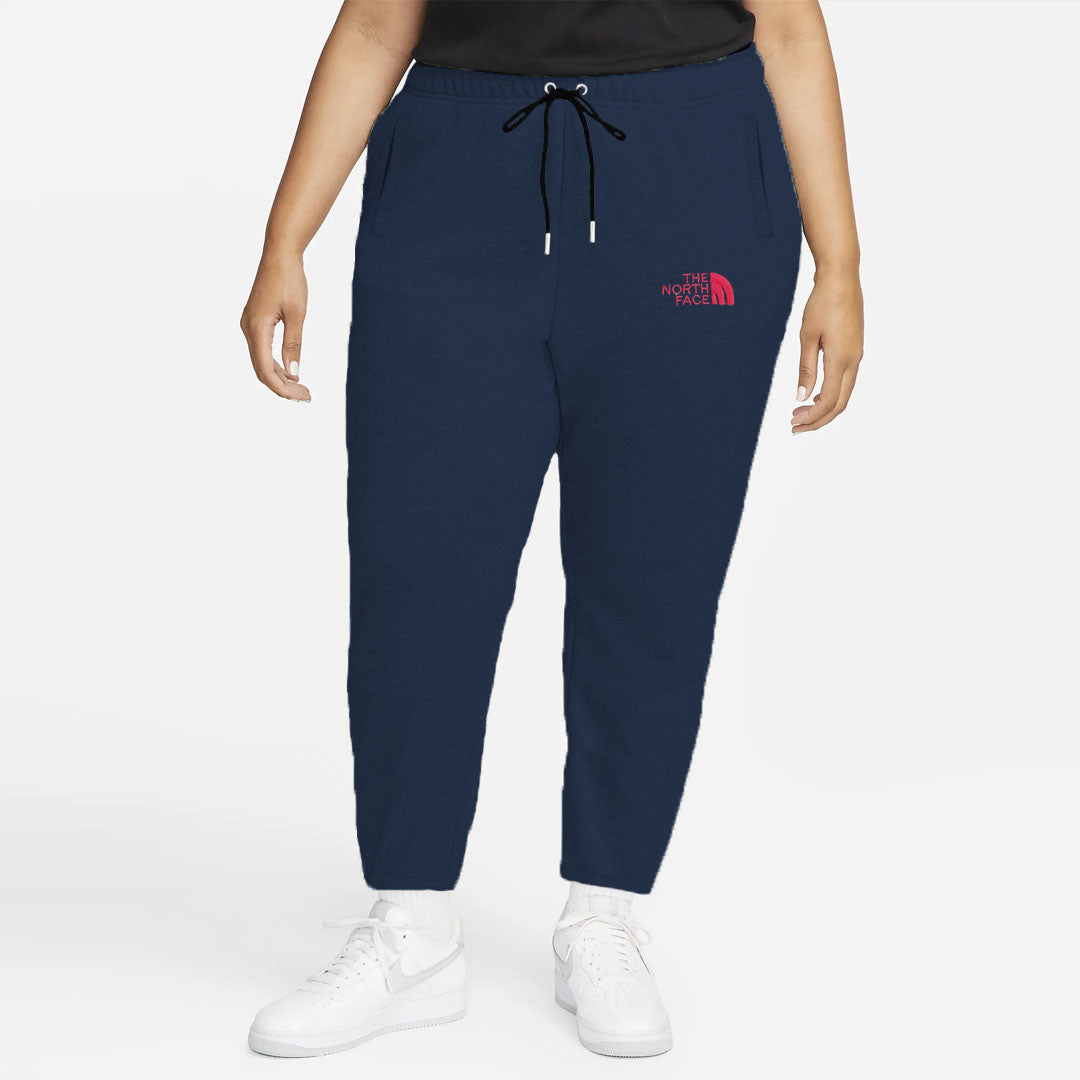 nrth face women slim fit high rise navy blue fleece plus size sweat trouser for winter